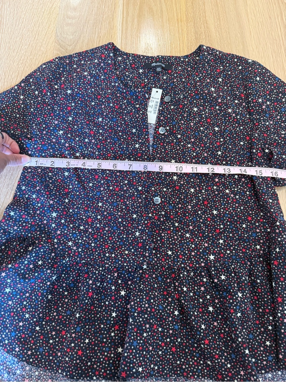 Madewell Black Star-Print Button Front Peplum Top - Picture 3 of 3